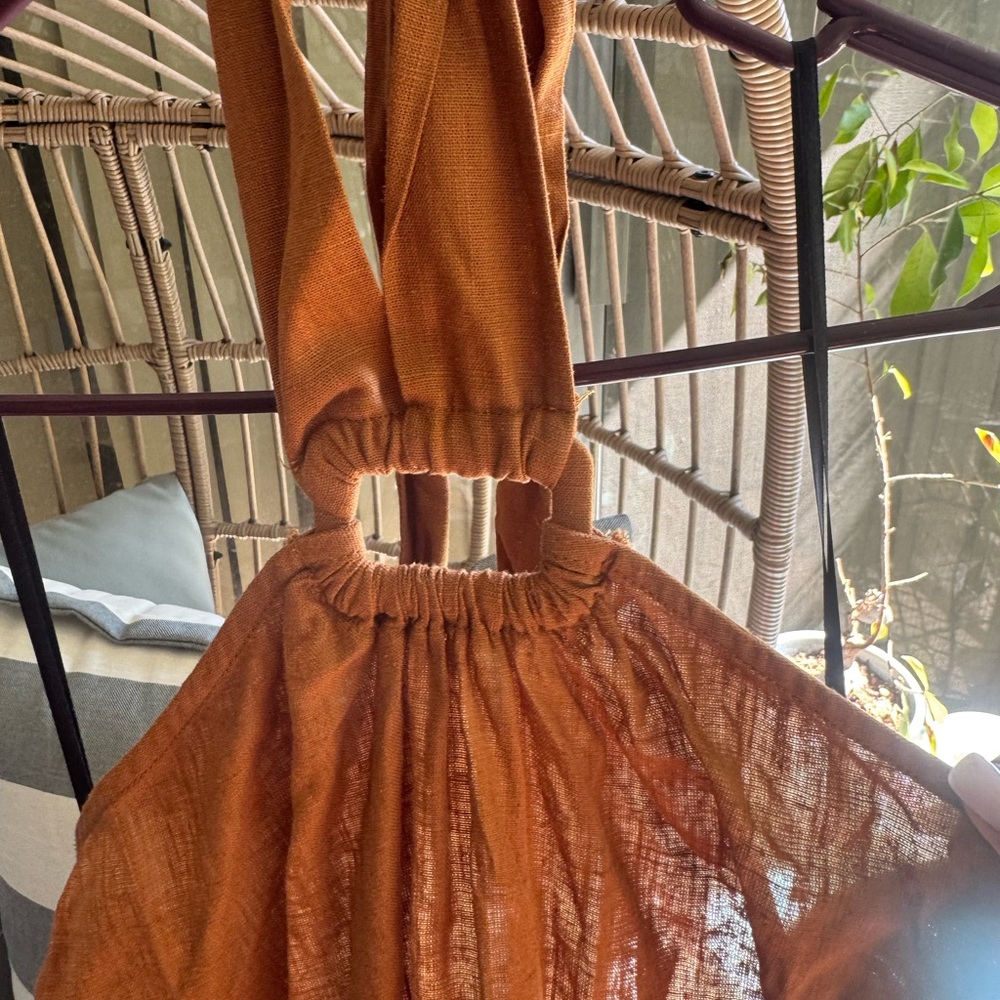 Aakaa Women's Linen Maxi Halter Dress in Rust Orange - Sz Large - Picture 2 of 5